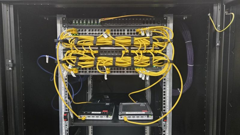 Коммутационное оборудование и контроллеры видеостены в серверном шкафу